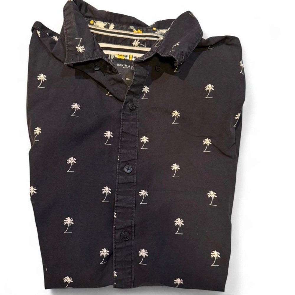 Denim & Flower Black Palm Print Button Down Shirt